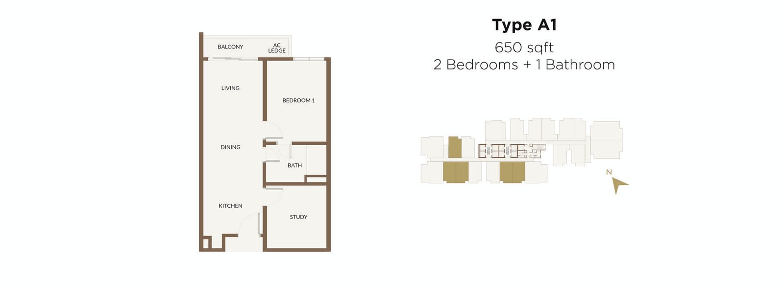Aethera Residences Type A1 floor plan variant published by UOA Group, Johor Bahru