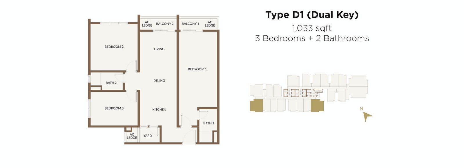 Aethera Residences Type D1 floor plan variant published by UOA Group, Johor Bahru