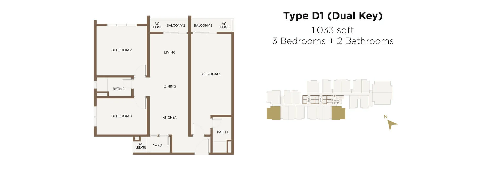 Aethera Residences Type D1 floor plan variant published by UOA Group, Johor Bahru