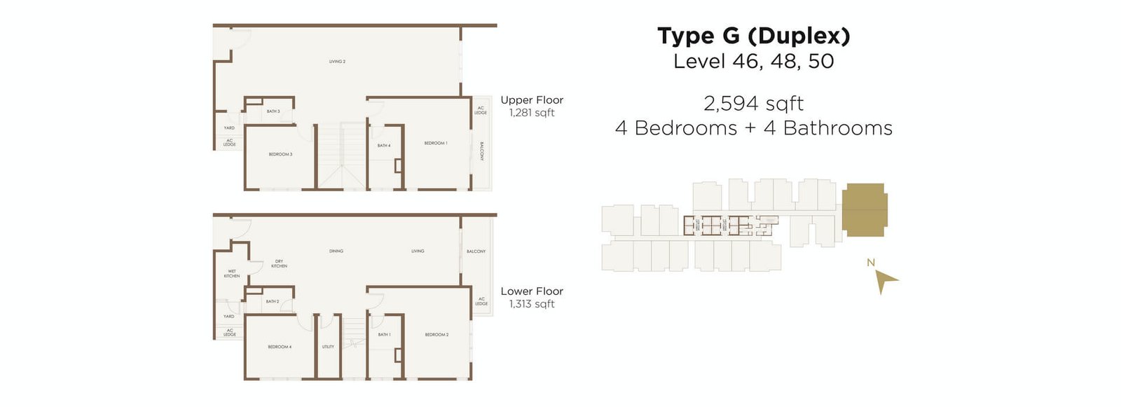 Aethera Residences Type G duplex floor plan — 2,594 sq ft four-bedroom four-bathroom, Johor Bahru