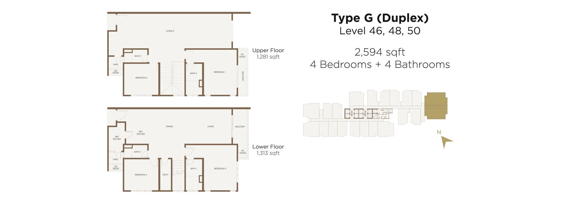 Aethera Residences Type G duplex floor plan — 2,594 sq ft four-bedroom four-bathroom, Johor Bahru