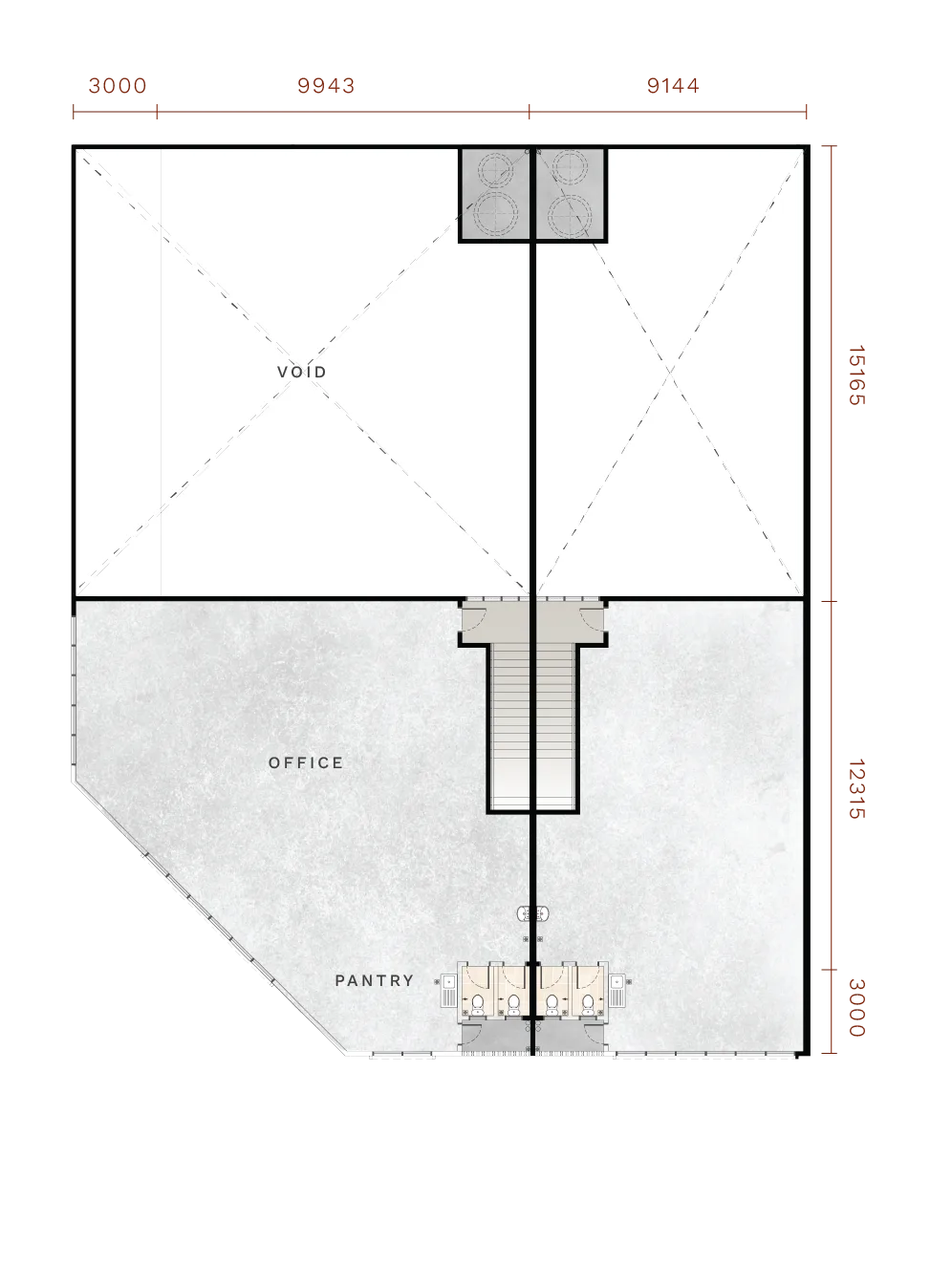 Akasia Boulevard terrace factory first floor plan showing the mezzanine office at Akasia Business Park @ Ulu Tiram, Johor