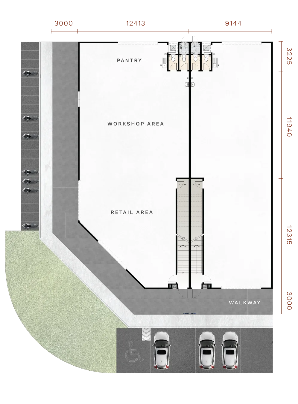 Akasia Boulevard terrace factory ground floor plan — 4,515 to 6,710 sq ft built-up, Akasia Business Park @ Ulu Tiram, Johor