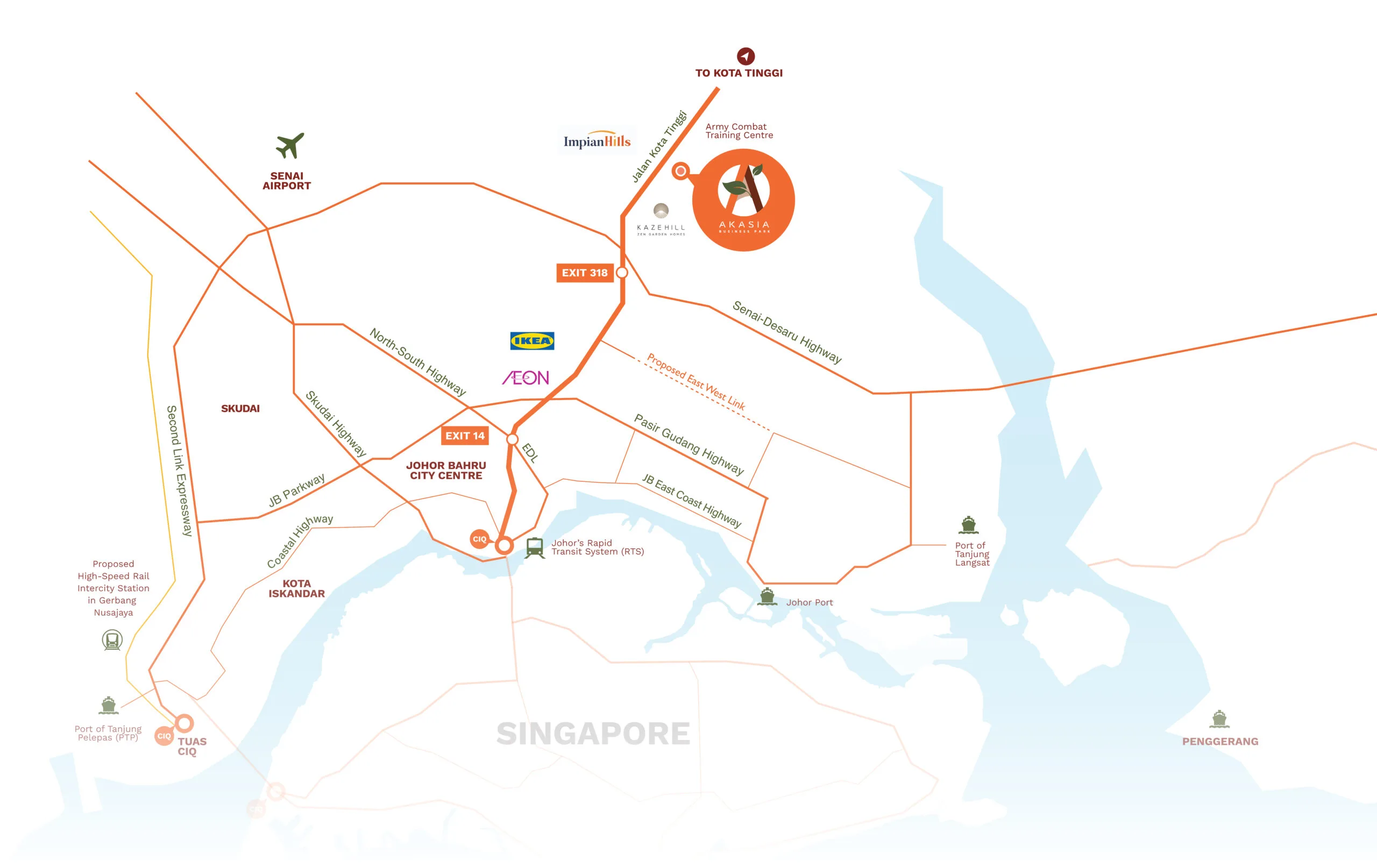 Akasia Business Park @ Ulu Tiram aerial artist’s impression of the 47.5-hectare freehold industrial park on the Ulu Tiram–Kota Tinggi boundary, Johor