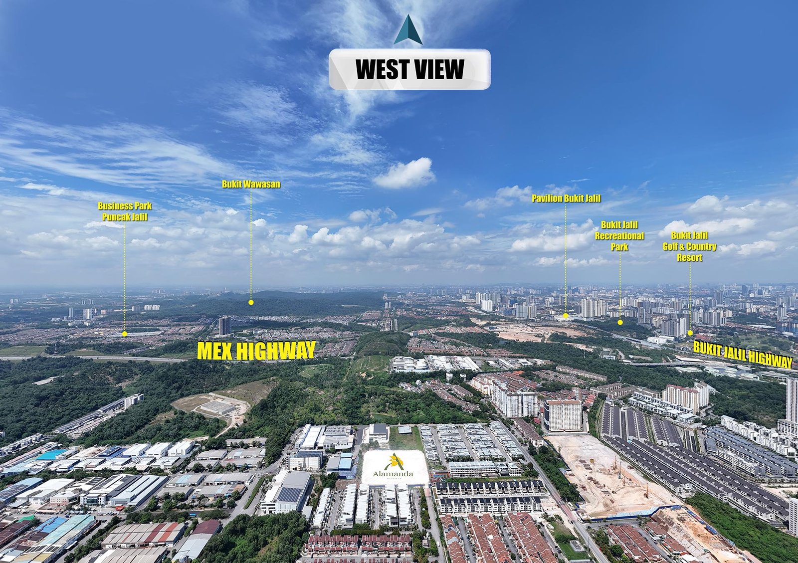 Drone view looking west from the site at Alamanda Heights by Multiplex Property Group, Taman Bukit Serdang, Seri Kembangan, Selangor
