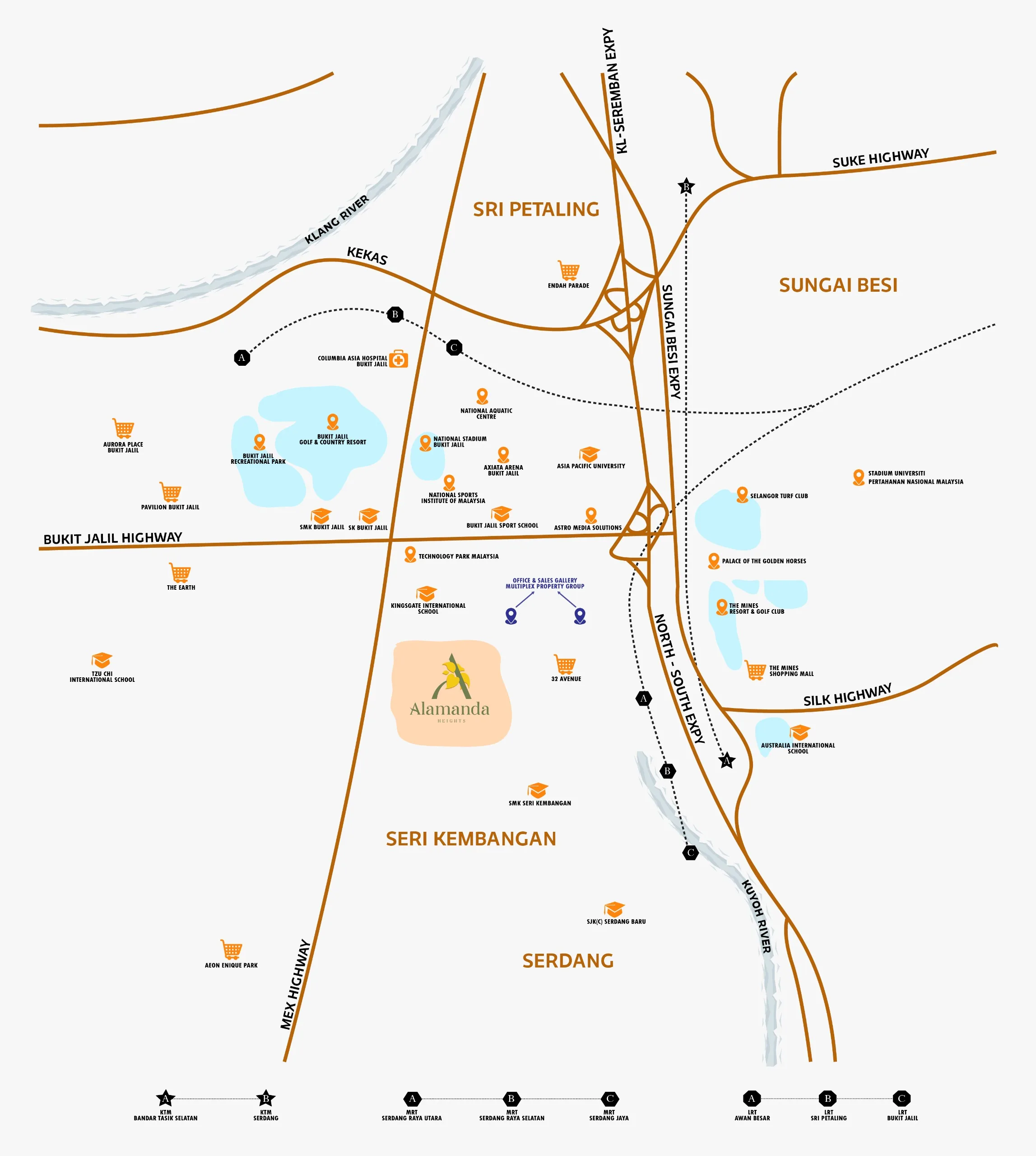 Enlarged Serdang location map at Alamanda Heights by Multiplex Property Group, Taman Bukit Serdang, Seri Kembangan, Selangor