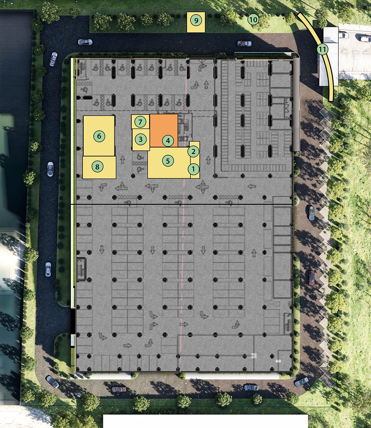 Level 1 facilities plan with numbered legend at Alamanda Heights by Multiplex Property Group, Taman Bukit Serdang, Seri Kembangan, Selangor