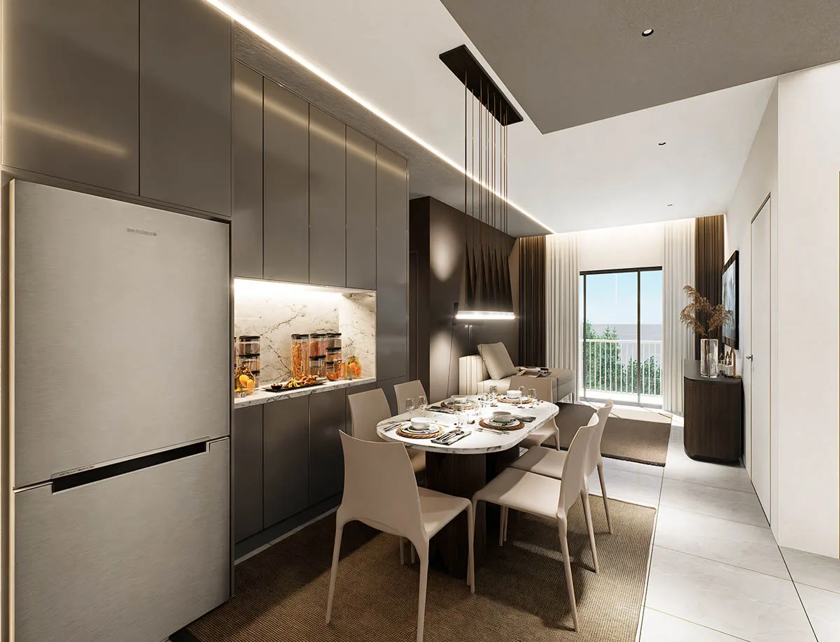 Type A interior, dining area at Alamanda Heights by Multiplex Property Group, Taman Bukit Serdang, Seri Kembangan, Selangor