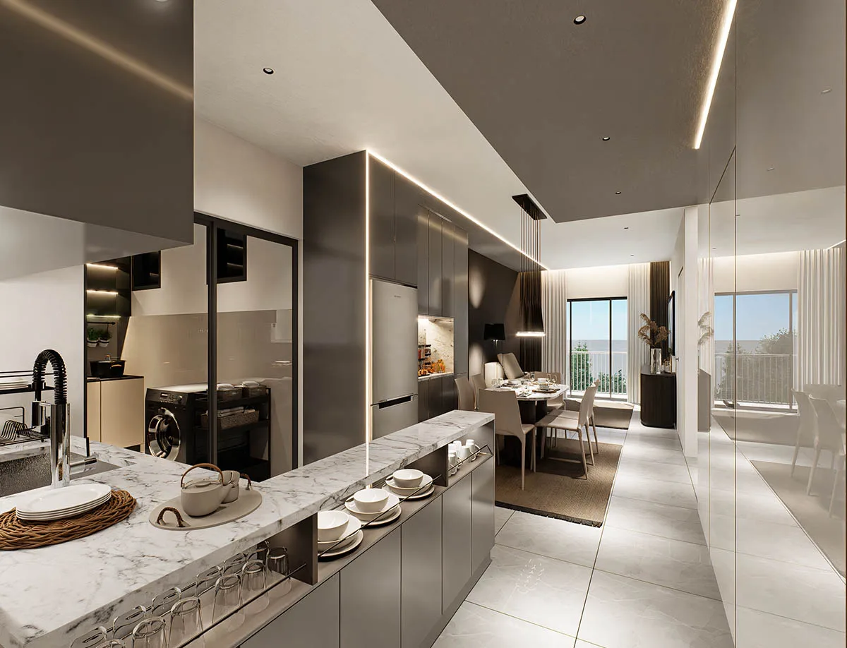 Type A interior, living area at Alamanda Heights by Multiplex Property Group, Taman Bukit Serdang, Seri Kembangan, Selangor
