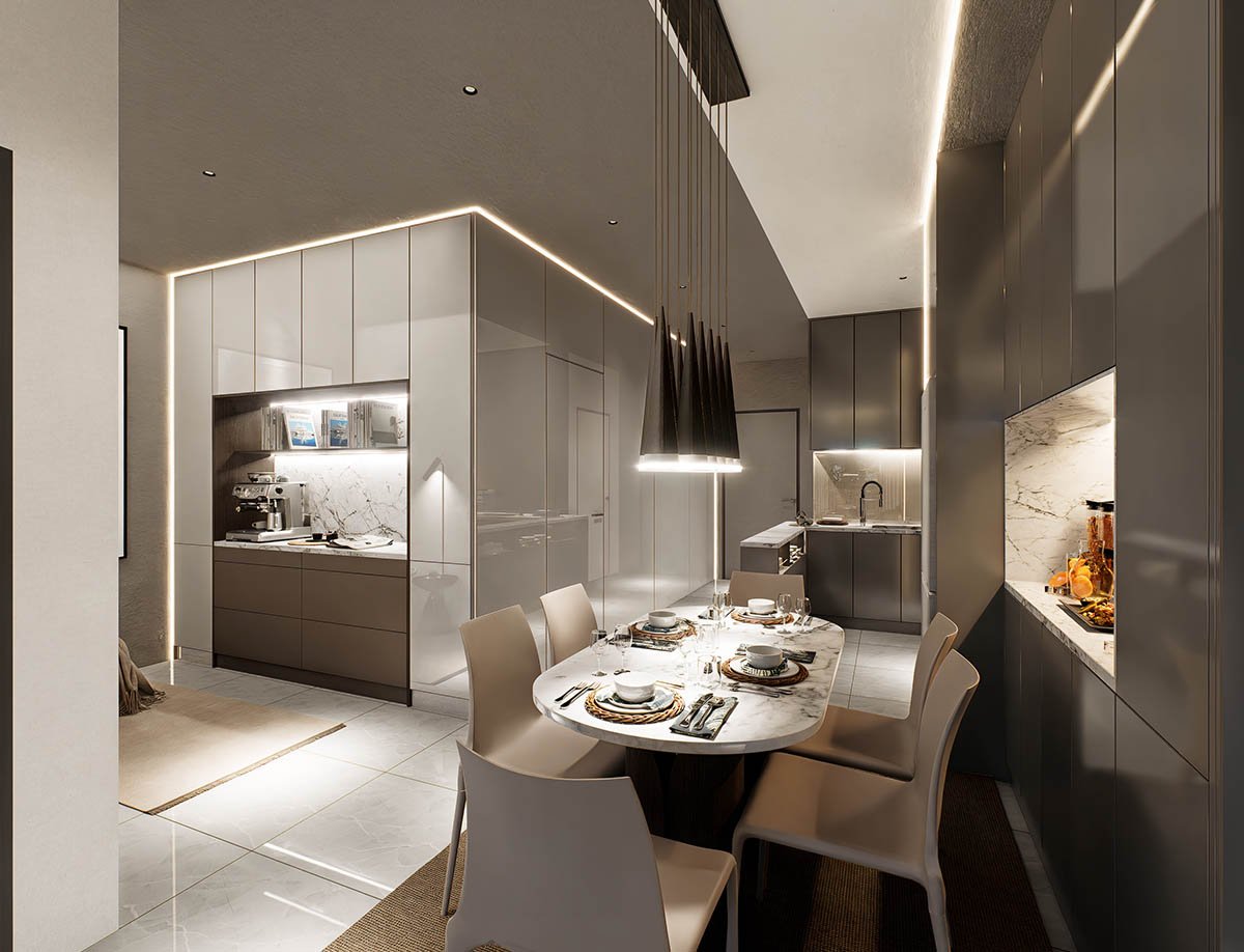 Type A interior, wet kitchen and yard at Alamanda Heights by Multiplex Property Group, Taman Bukit Serdang, Seri Kembangan, Selangor