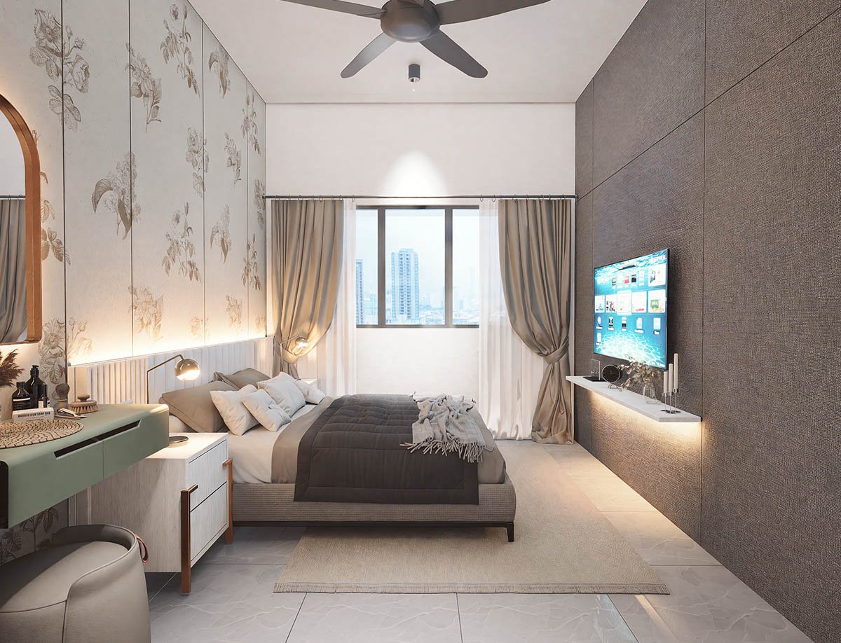 Type B interior, master bedroom at Alamanda Heights by Multiplex Property Group, Taman Bukit Serdang, Seri Kembangan, Selangor