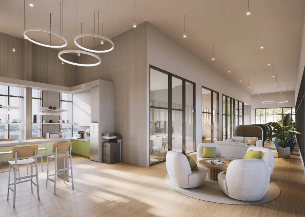 Co-working lounge on the facilities floor at Aliva Mount Austin, Johor Bahru
