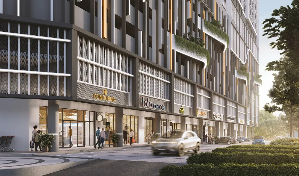 Commercial boulevard with the eleven ground-level shop lots at Aliva Mount Austin, Johor Bahru