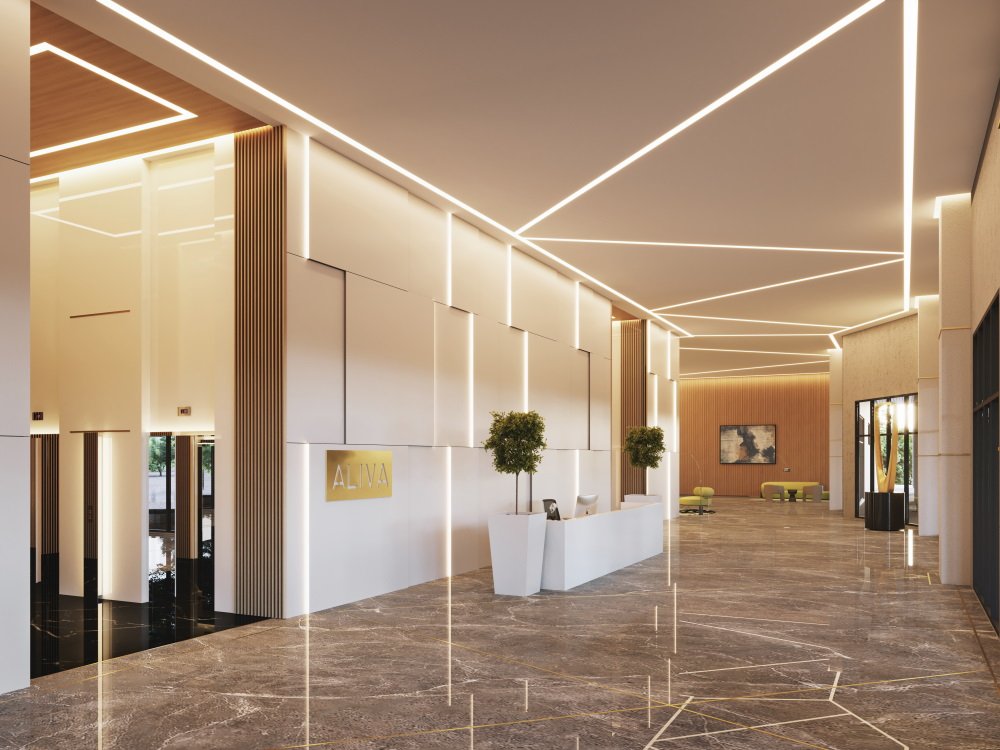 Concierge reception counter in the grand lobby of Aliva Mount Austin, Johor Bahru