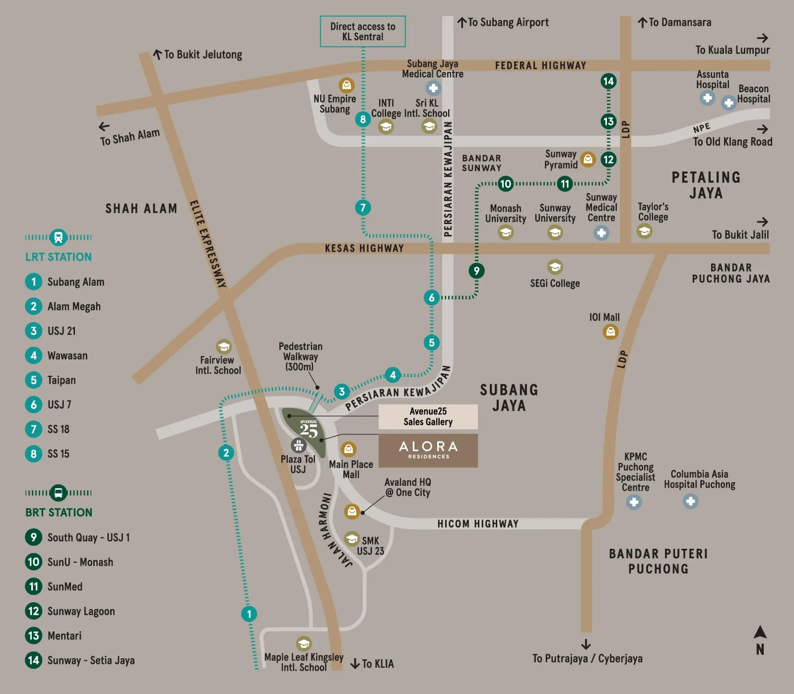 雪兰莪梳邦再也 USJ 25 Avaland Alora Residences 发展商位置图