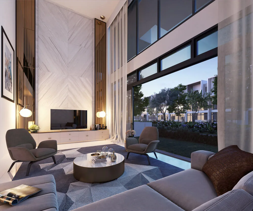 Garden Villa living area second angle at Alstonia Hilltop Homes by MRCB Land, Bukit Rahman Putra, Sungai Buloh, Selangor