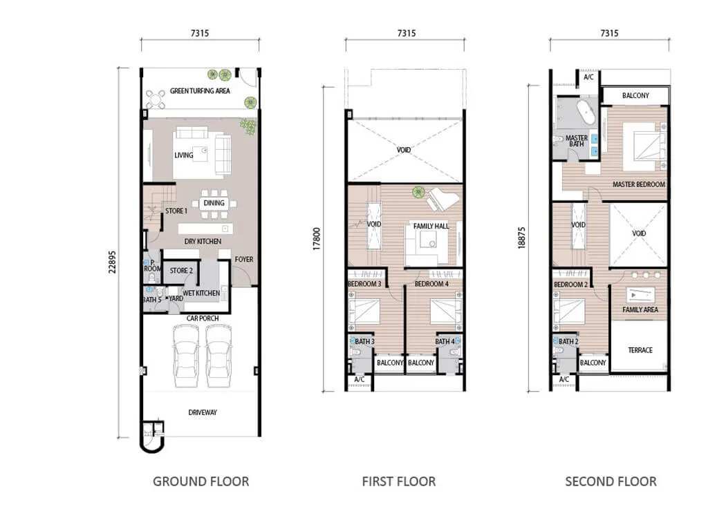 Garden Villas intermediate unit floor plan of 3,500 sq ft at Alstonia Hilltop Homes by MRCB Land, Bukit Rahman Putra, Sungai Buloh, Selangor