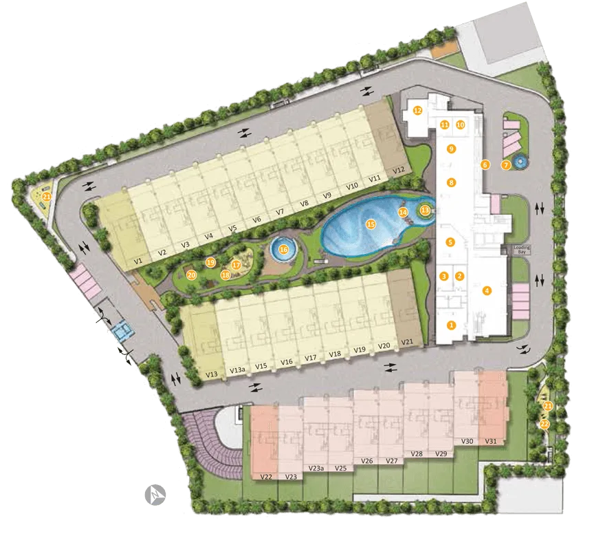 The developer site plan with facility legend at Alstonia Hilltop Homes by MRCB Land, Bukit Rahman Putra, Sungai Buloh, Selangor
