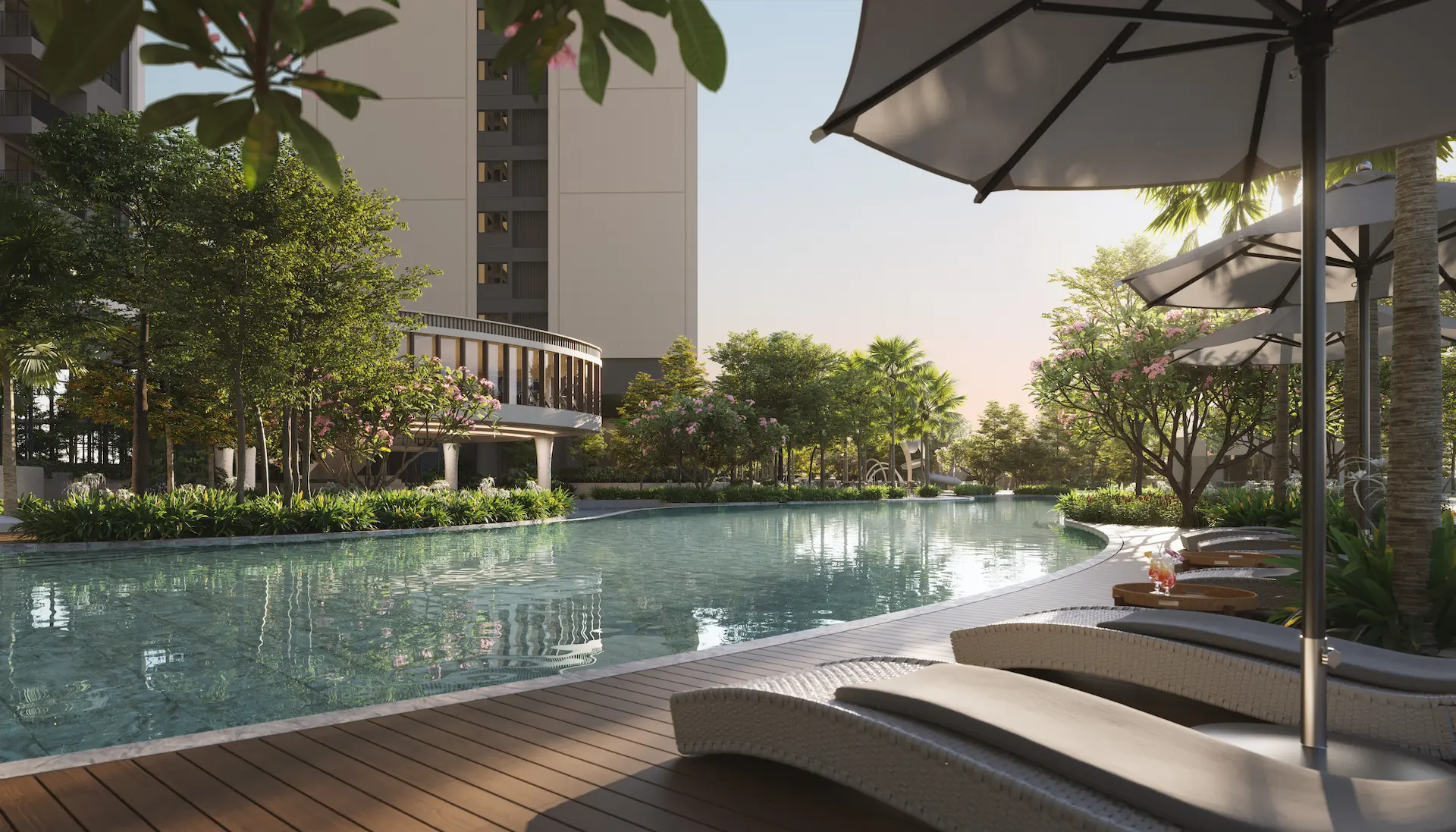 The 60-metre lagoon pool on the level 13 podium deck at Amaya Residences @ Damansara Avenue by TA Global, Bandar Sri Damansara, Selangor