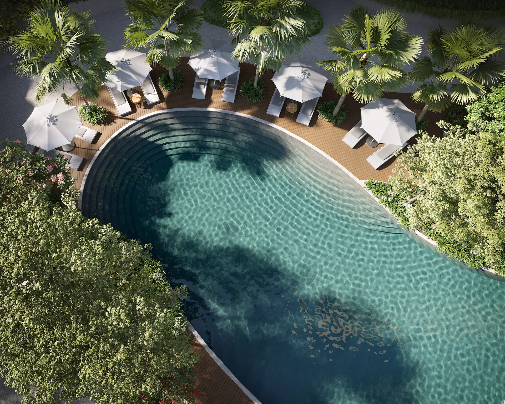 The lagoon pool seen from above at Amaya Residences @ Damansara Avenue by TA Global, Bandar Sri Damansara, Selangor