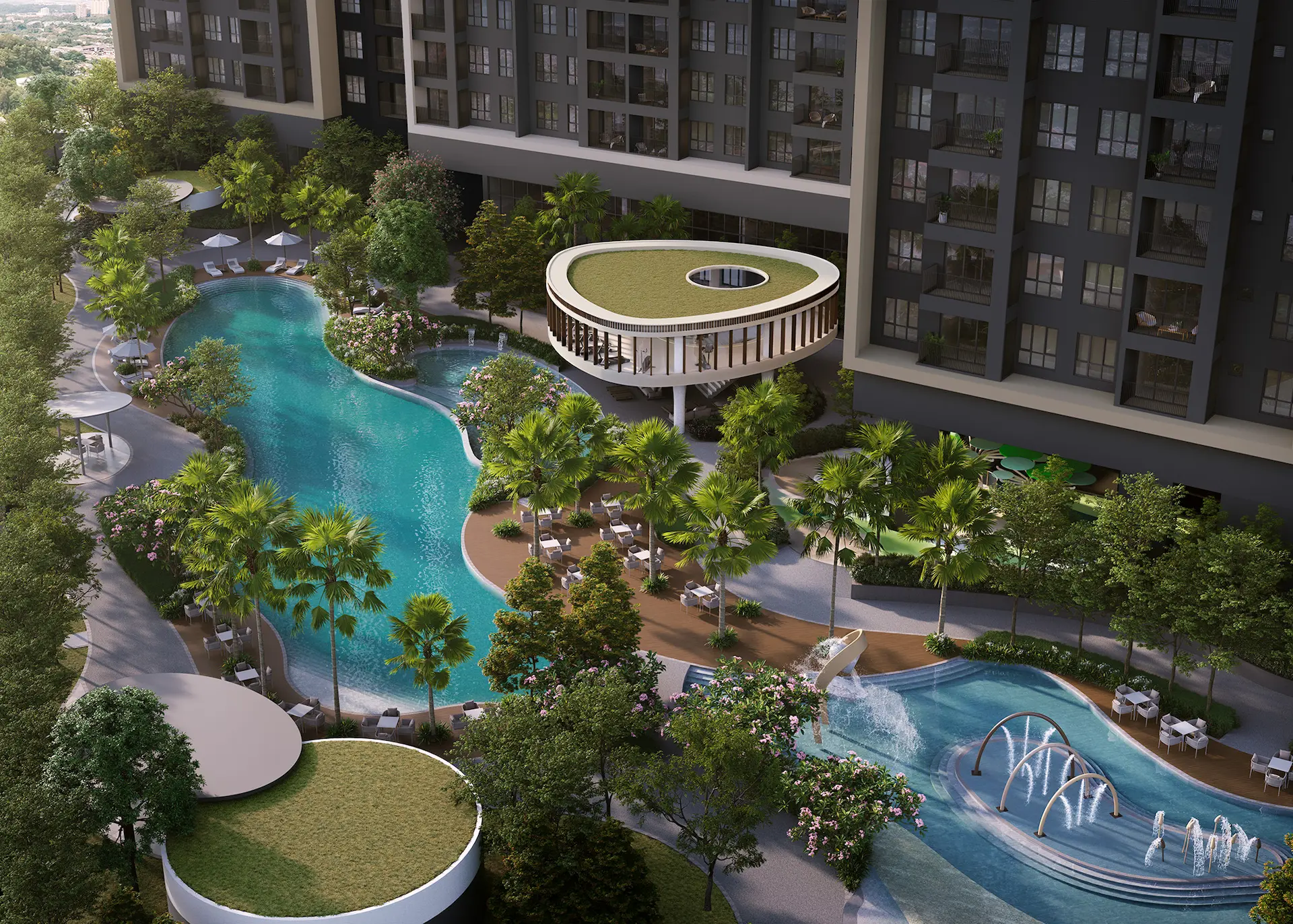 Overview of the level 13 podium deck at Amaya Residences @ Damansara Avenue by TA Global, Bandar Sri Damansara, Selangor