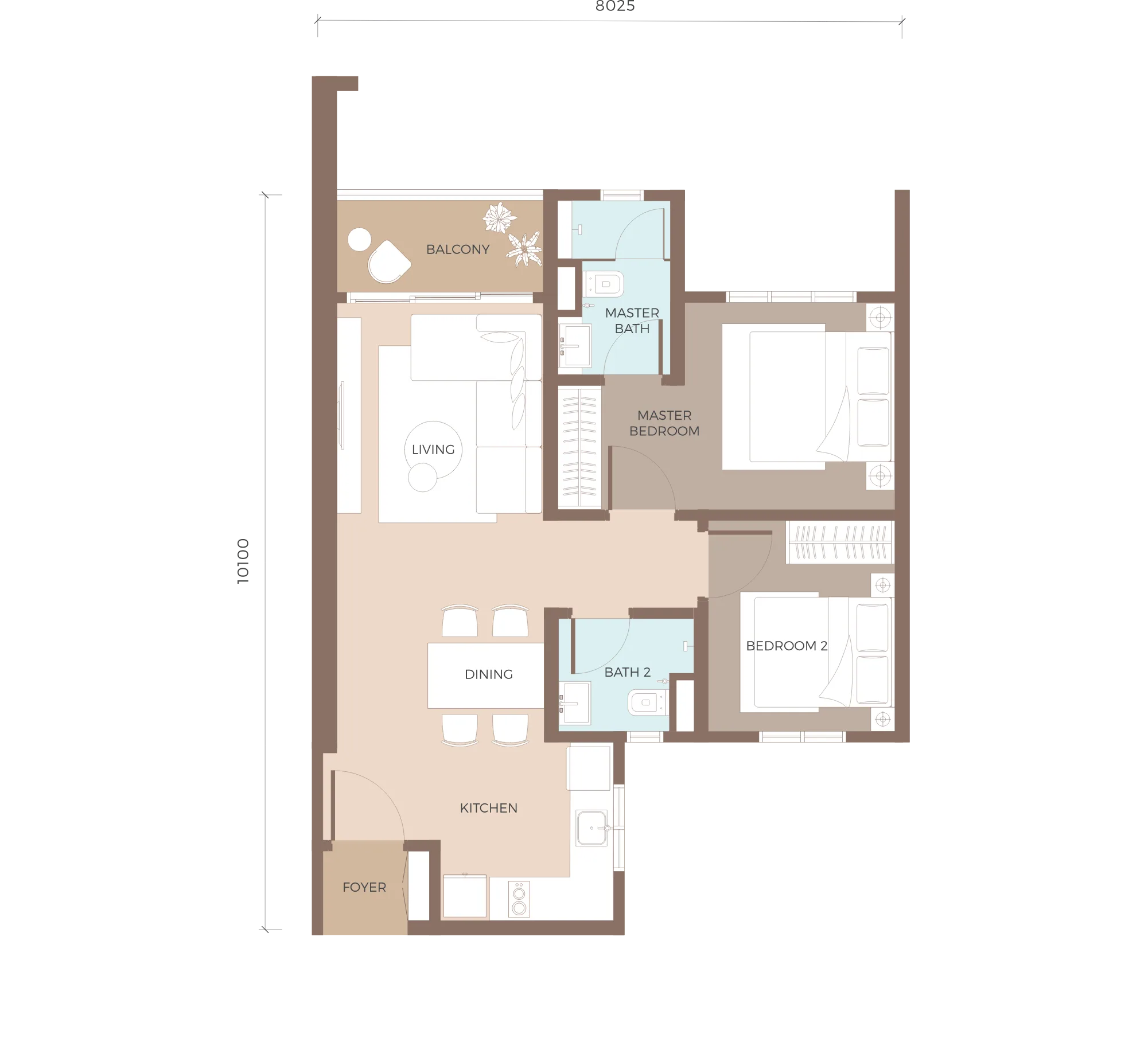 Type B1 floor plan, 702 sq ft, two bedrooms at Amaya Residences @ Damansara Avenue by TA Global, Bandar Sri Damansara, Selangor