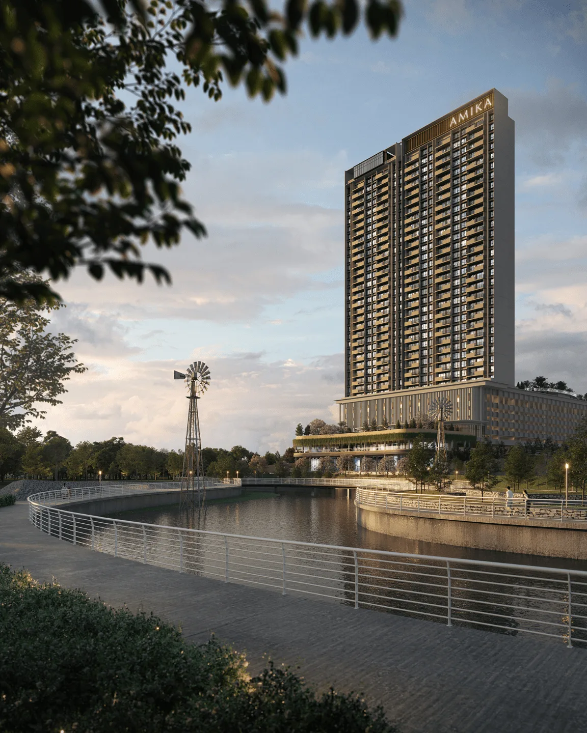 雪兰莪梳邦再也 Tropicana Metropark Amika Residences 正对中央公园的建筑外观