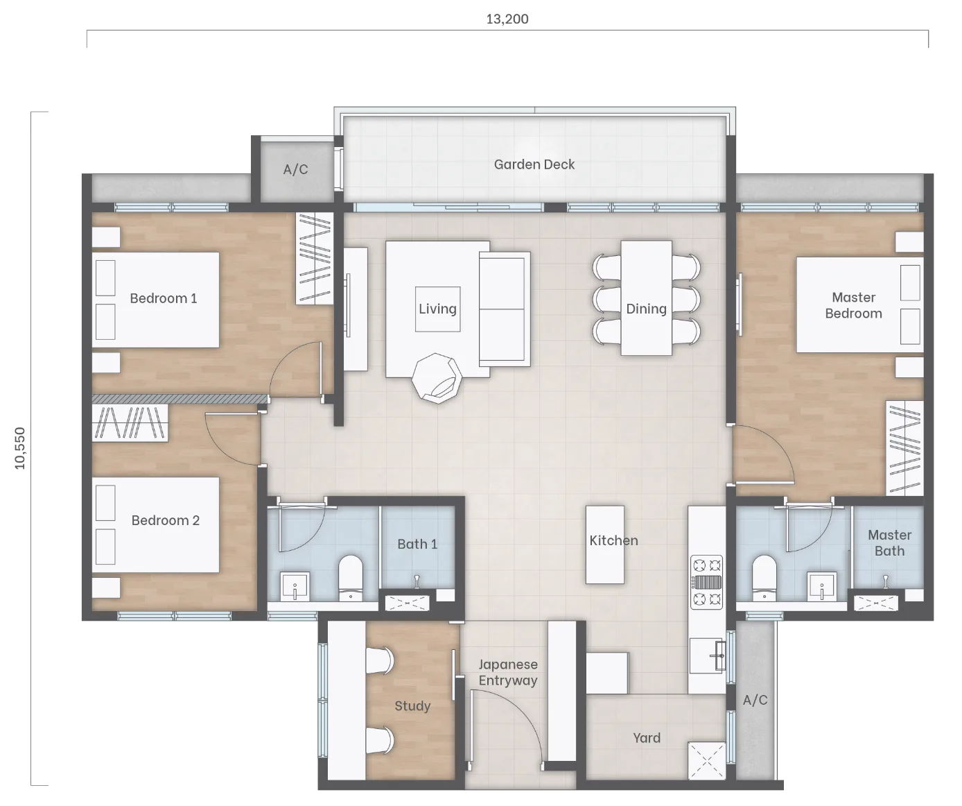 雪兰莪梳邦再也 Tropicana Metropark Amika Residences C 型户型图,1,227 平方尺四房