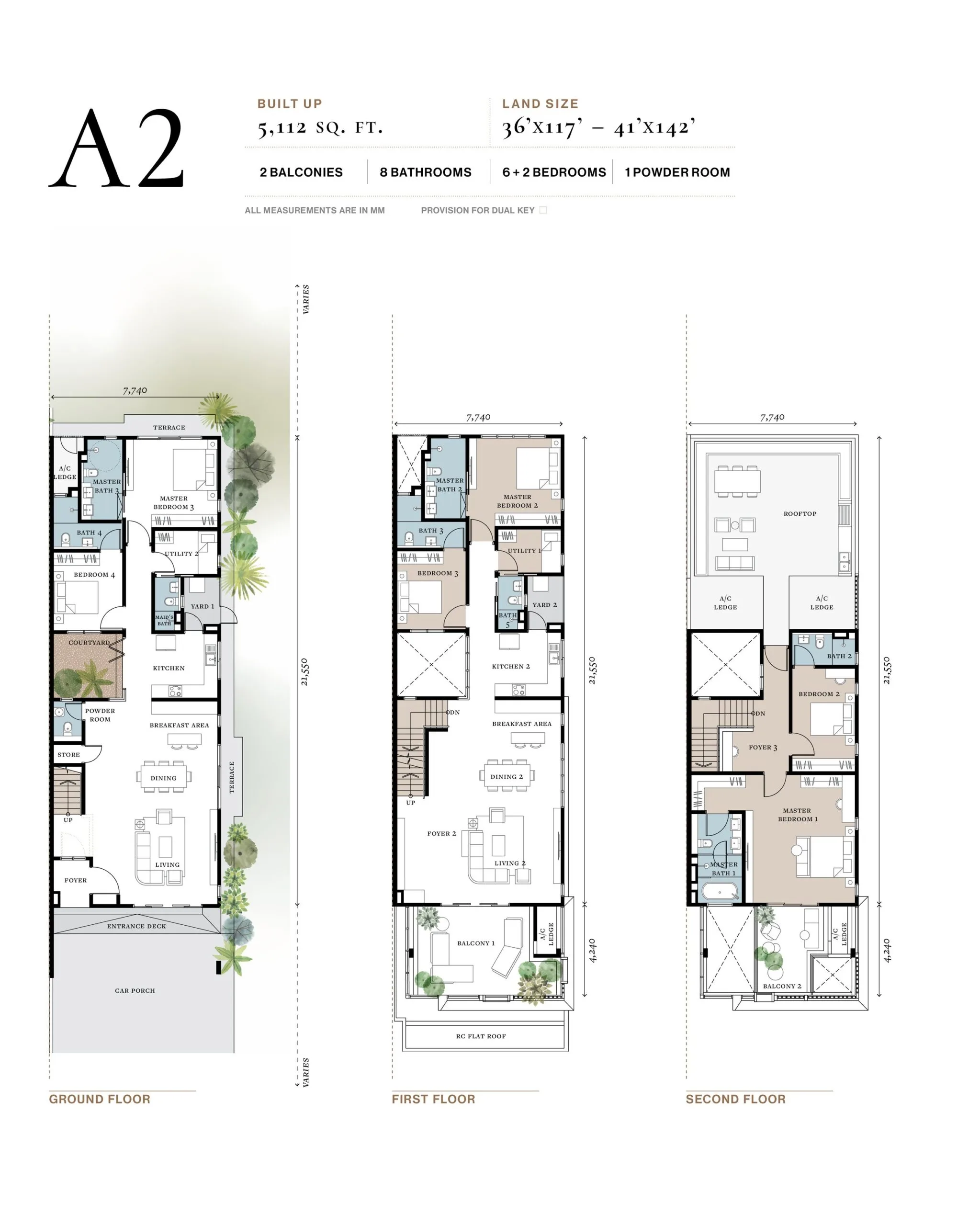 雪兰莪 Ara Damansara 森那美 Andara A2 户型标注尺寸图纸
