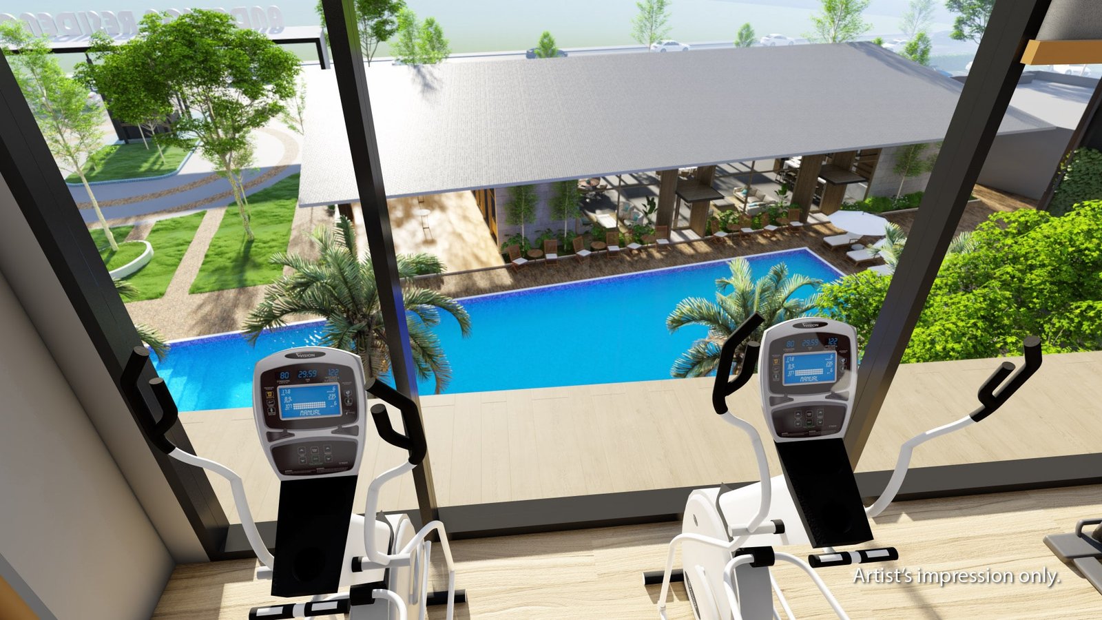 Gymnasium overlooking the pool deck at Anderson Residences @ Ipoh by A Tech Properties Sdn Bhd, Lebuh Cator, Ipoh, Perak