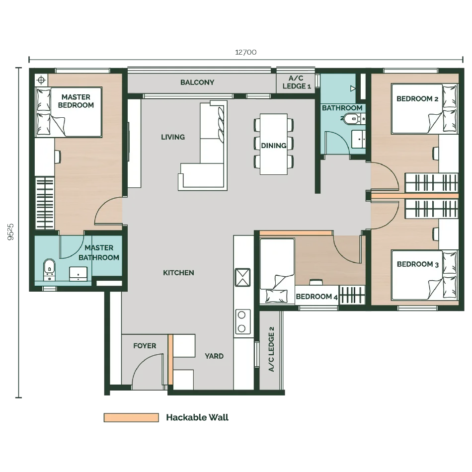 Type C floor plan 1088 sq ft at Anja Residences @ Bangi by Avaland, Bandar Baru Bangi, Selangor