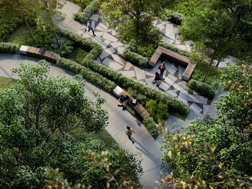 Jogging paths and benches in the central park at Aras Residences OUG @ WCity OUG by WCT Land, Taman OUG, Kuala Lumpur