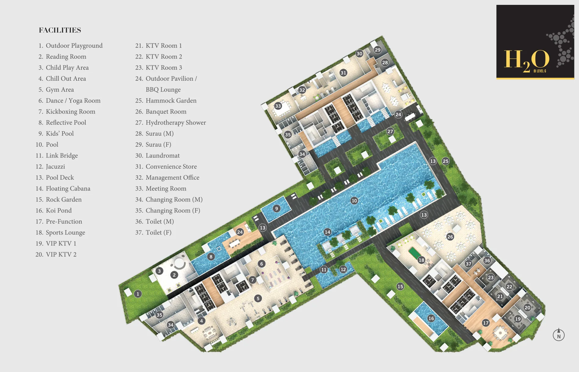Developer facilities plan for H2O on Level 6 at Ascott Star KLCC, Kuala Lumpur