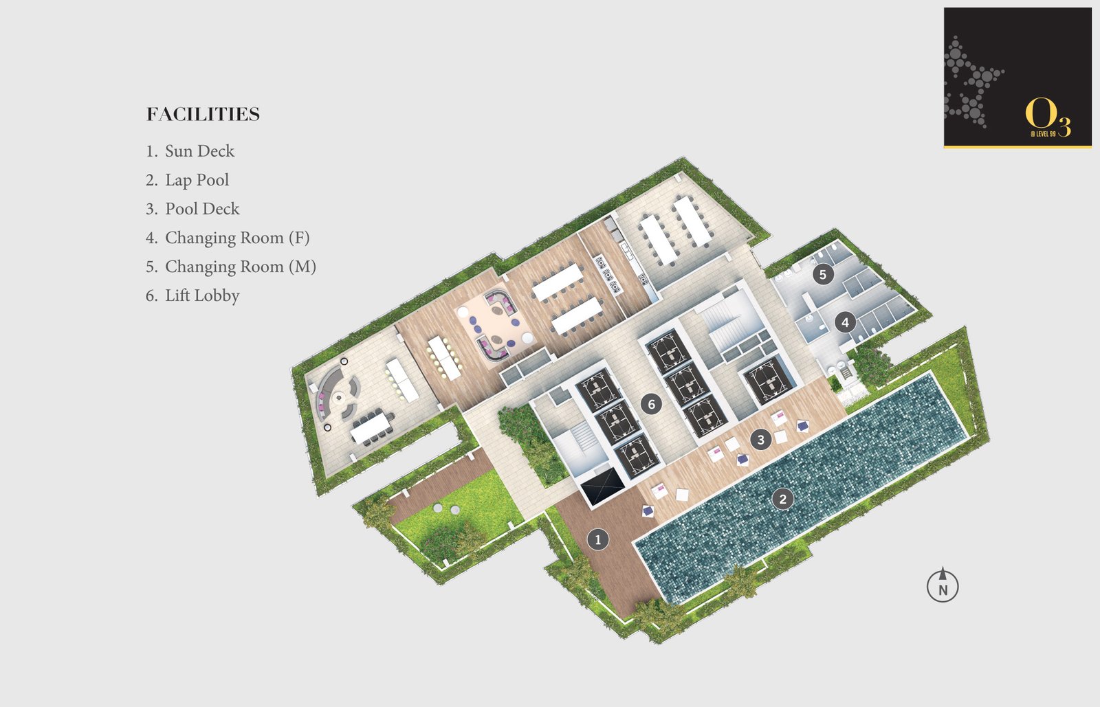 Developer facilities plan for O3 on Level 69 at Ascott Star KLCC, Star Residences Tower Three