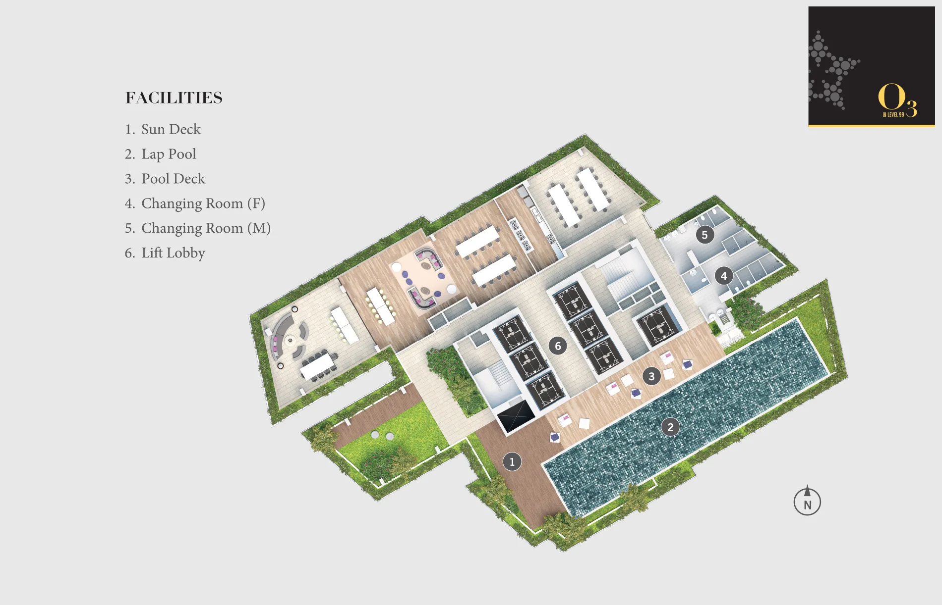 Developer facilities plan for O3 on Level 69 at Ascott Star KLCC, Star Residences Tower Three