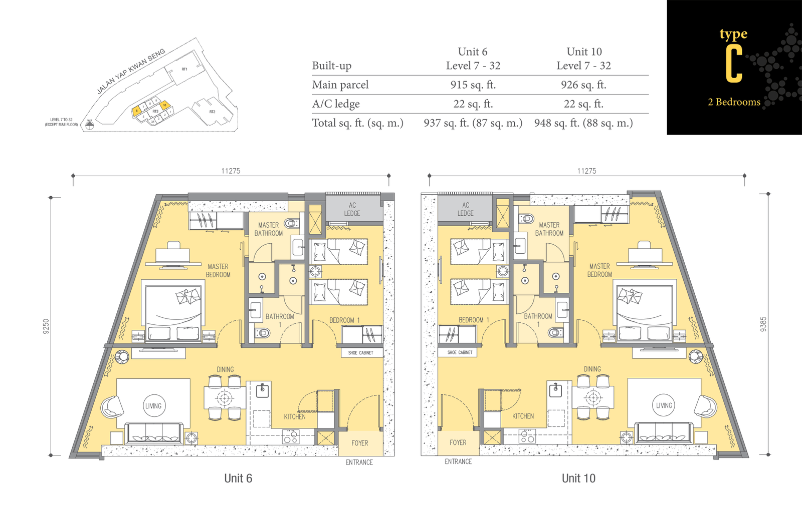 Ascott Star KLCC Type C floor plan — 948 sq ft layout in Star Residences Tower Three