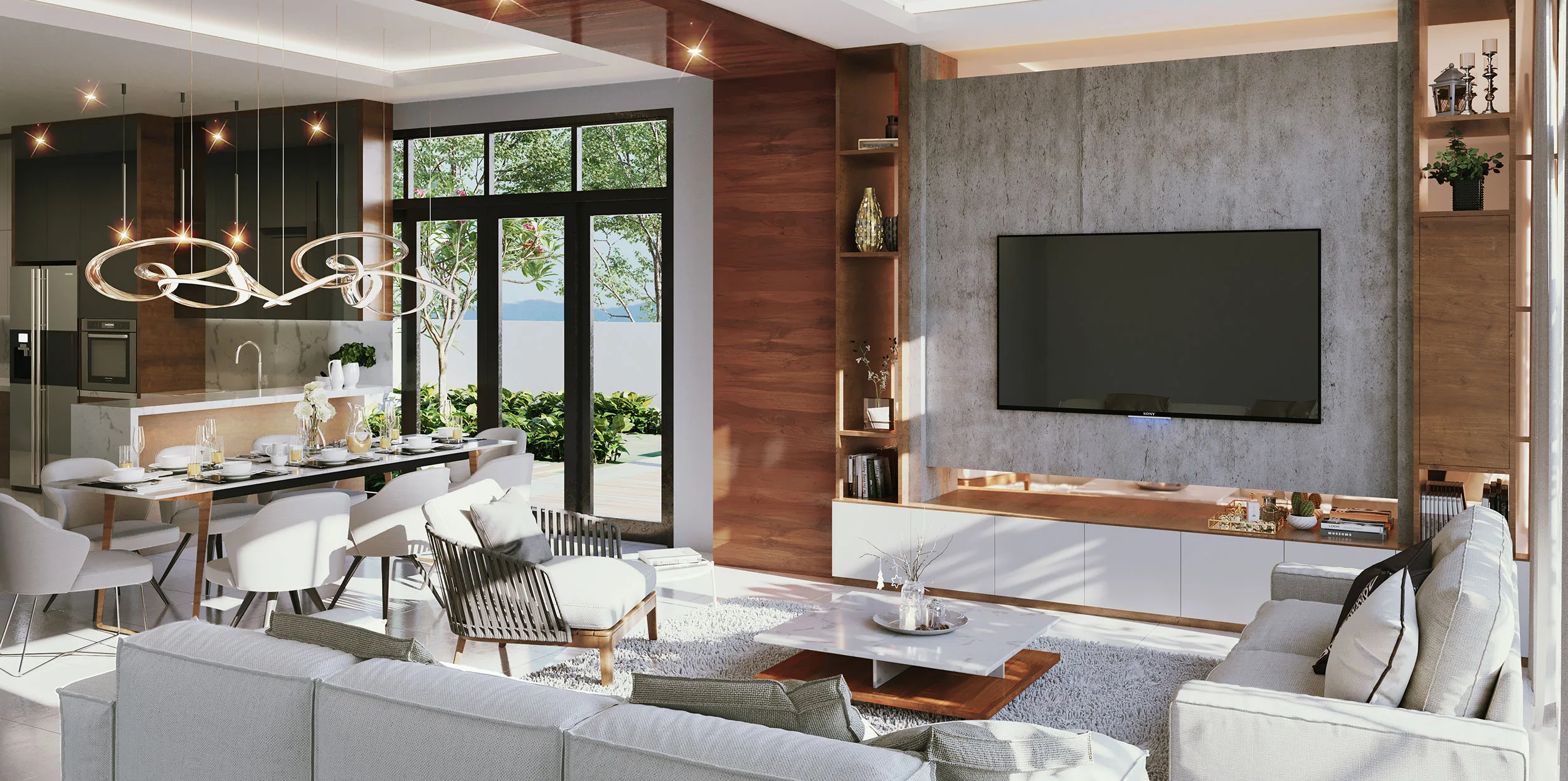 Double-volume hall interior of an Aurora Resort Villas double-storey link villa, Iskandar Puteri