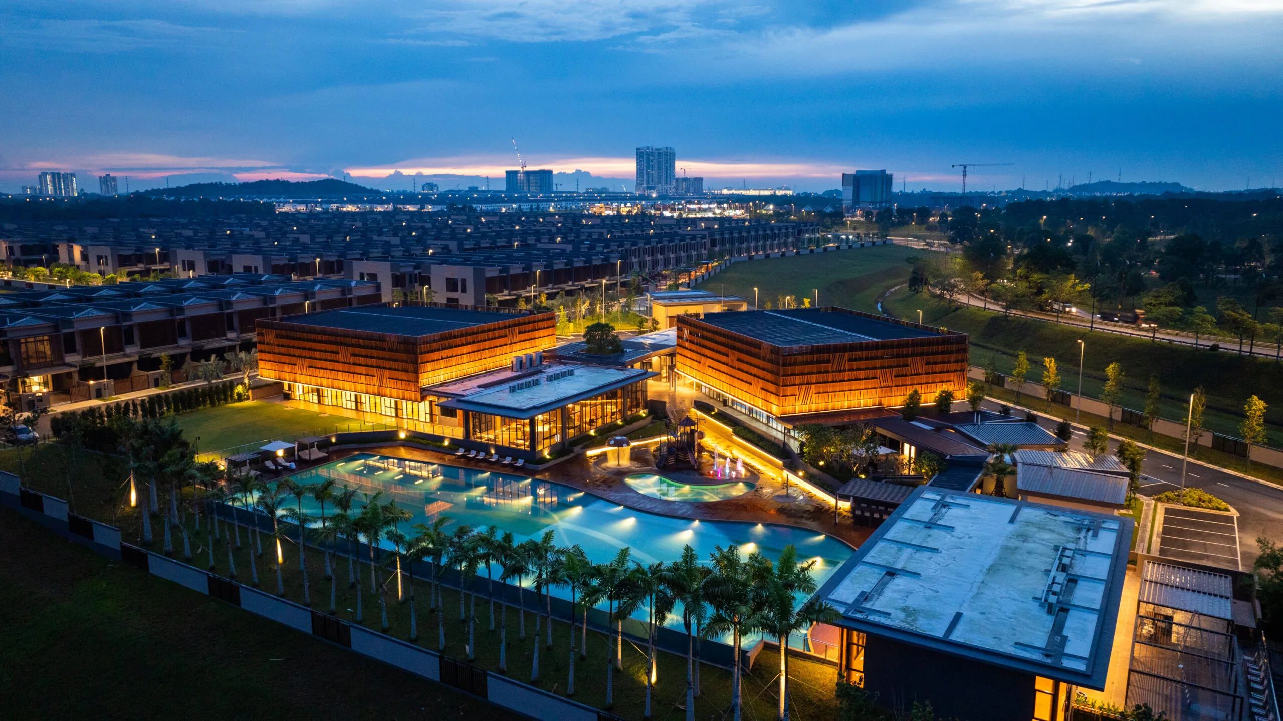 Completed Aurora Resort Villas Phase 1 photographed from the air before the April 2025 key collection, Iskandar Puteri