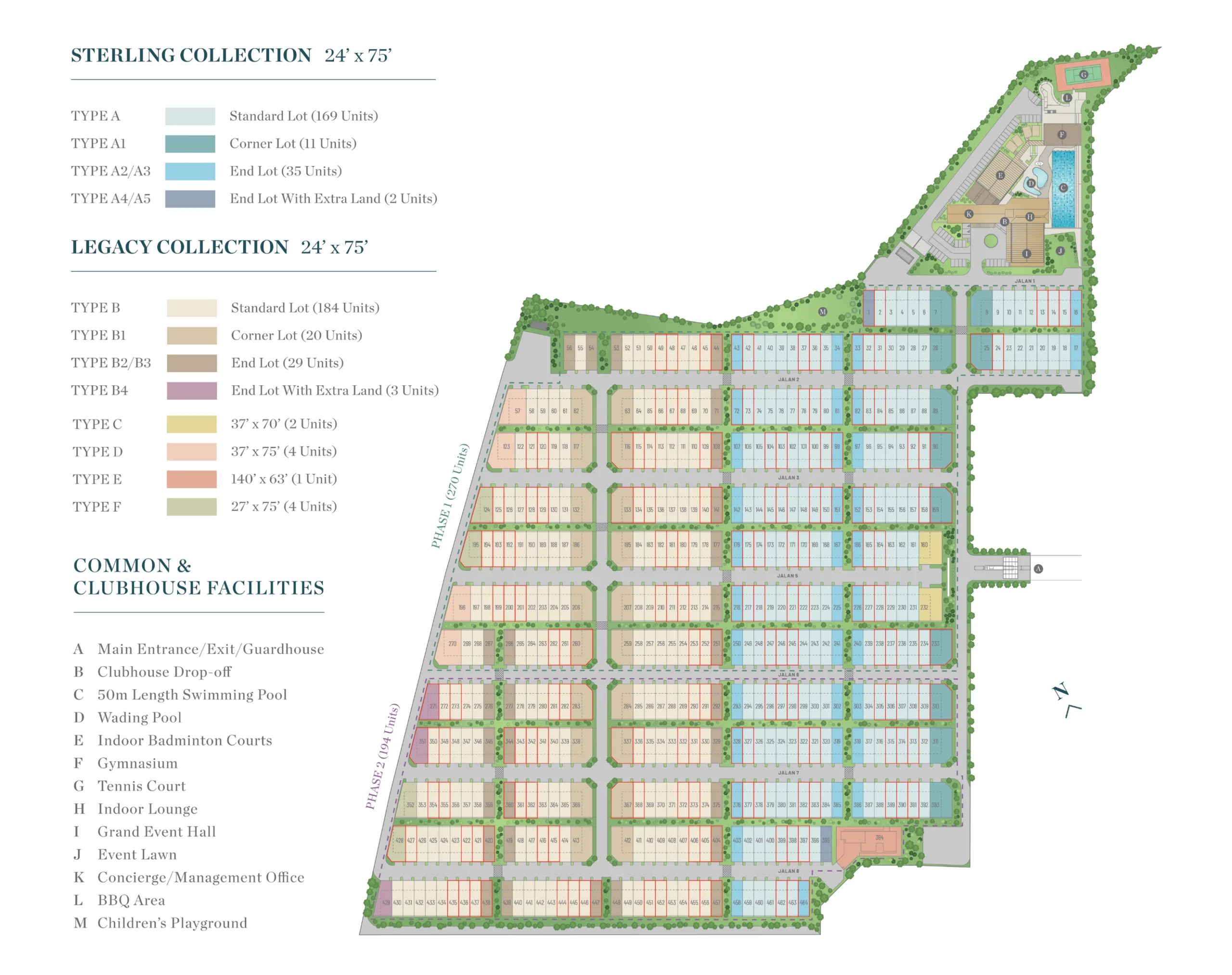 Aurora Resort Villas site plan showing the 464 villas and the clubhouse on 40 acres, Iskandar Puteri