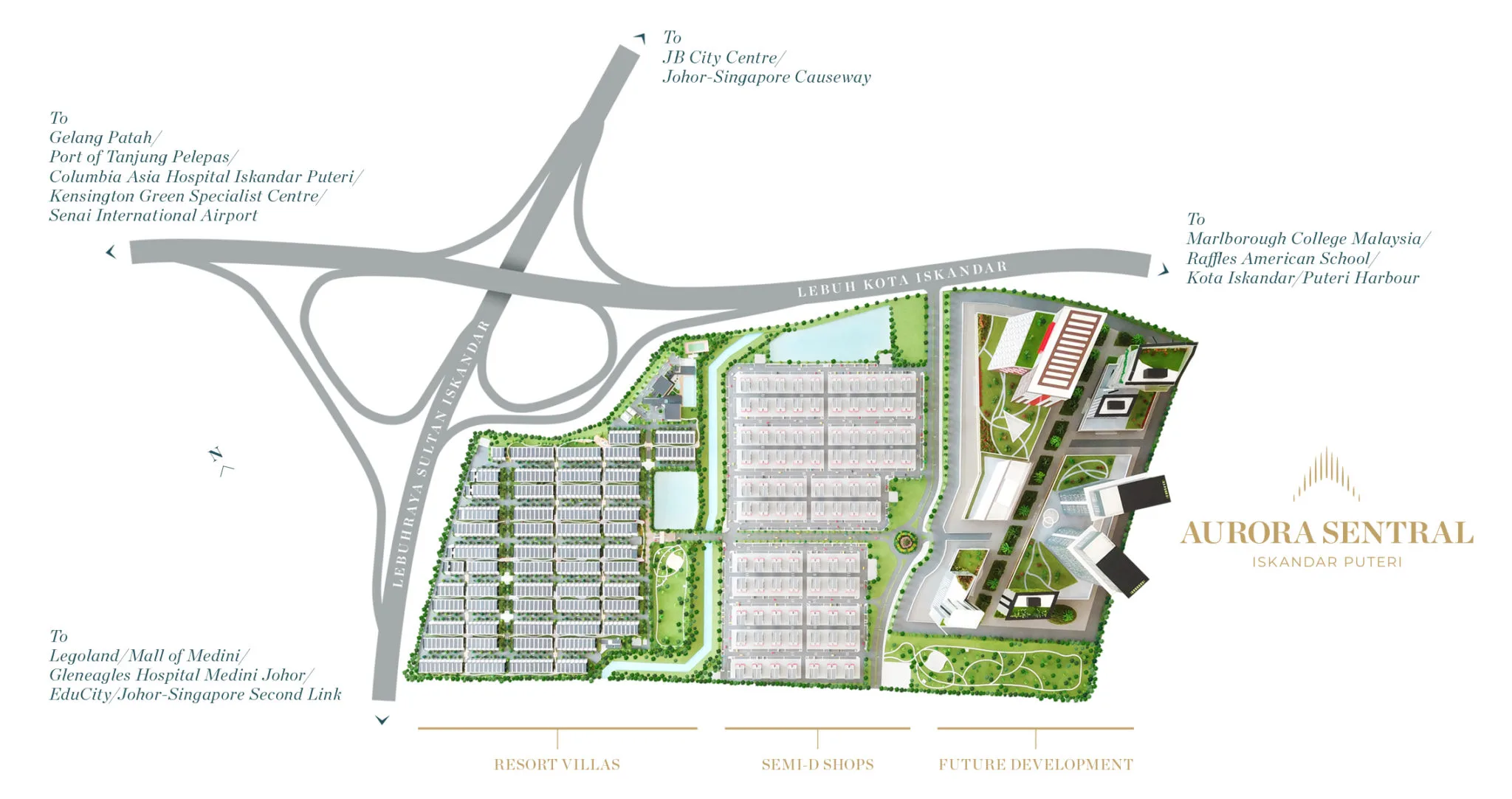 Aurora Sentral township master plan showing Aurora Resort Villas, Aurora Avenue and Aurora City, Iskandar Puteri