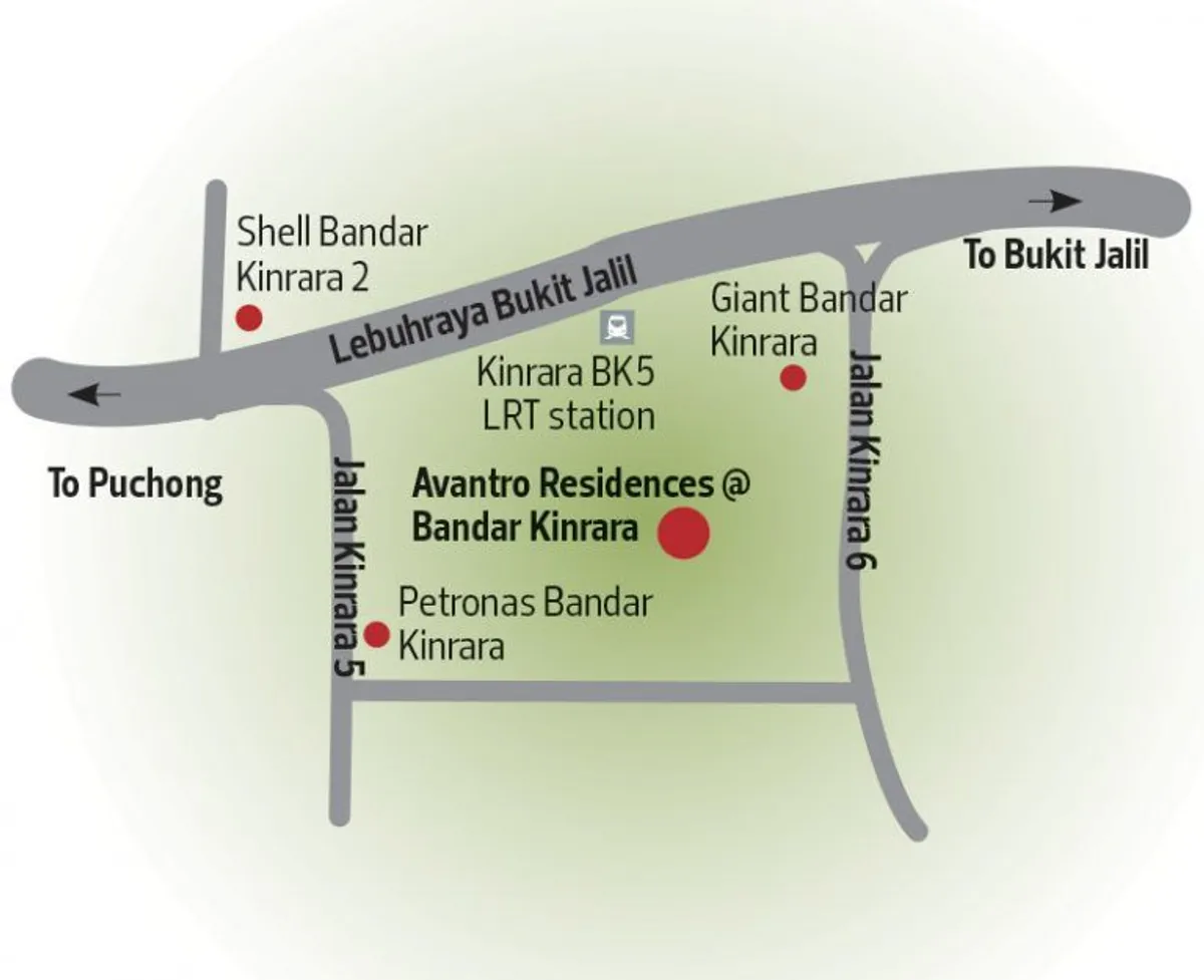 雪兰莪蒲种 Avantro Residences @ Bandar Kinrara 发展商公布的位置图