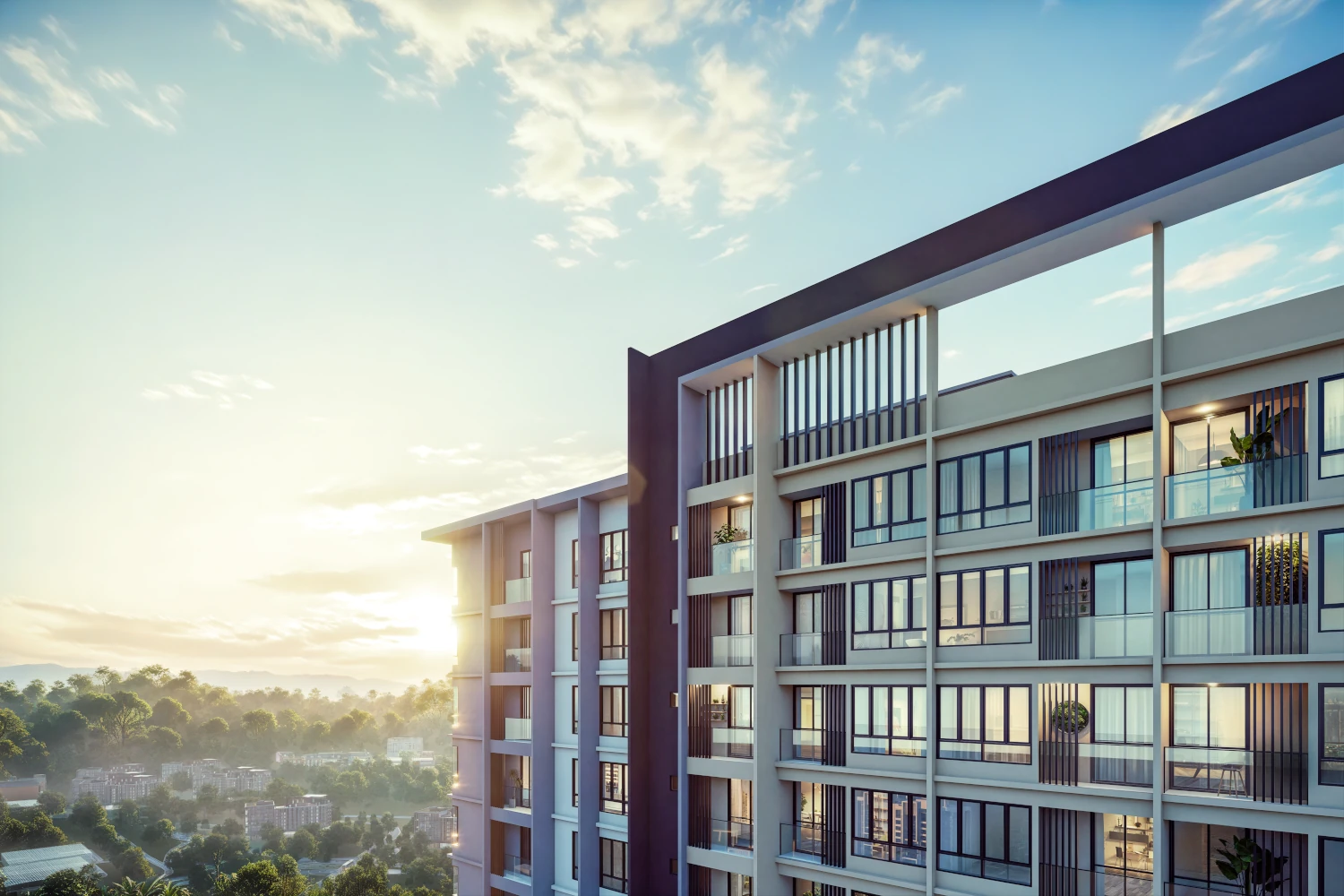 Calia Residences by PGB upper storeys and balcony detail of the 36-storey towers, Danga Bay, Johor Bahru