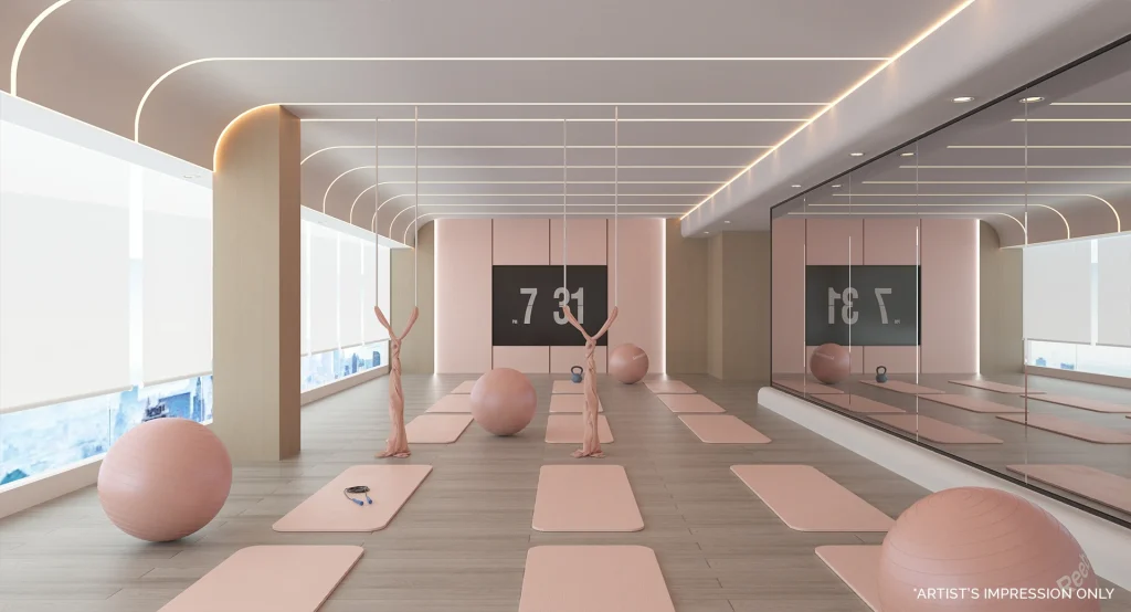Calia Residences by PGB yoga room on the Level 7A mezzanine facilities floor, Danga Bay, Johor Bahru