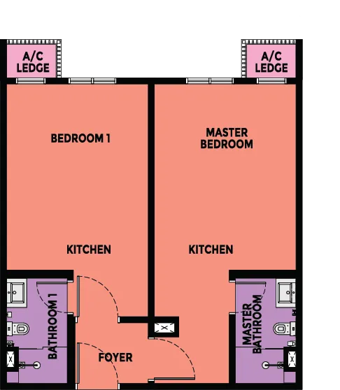 Causewayz Square Type B floor plan — 592 sq ft dual-key in Axis Tower, Johor Bahru