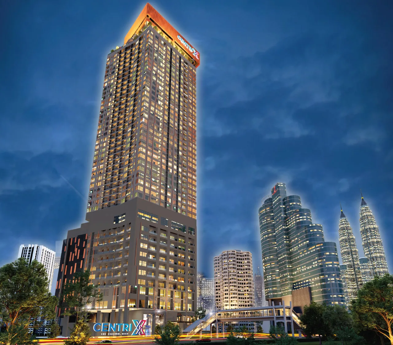 Centrix The Station KLCC tower set among the skyscrapers of the Kuala Lumpur city centre district