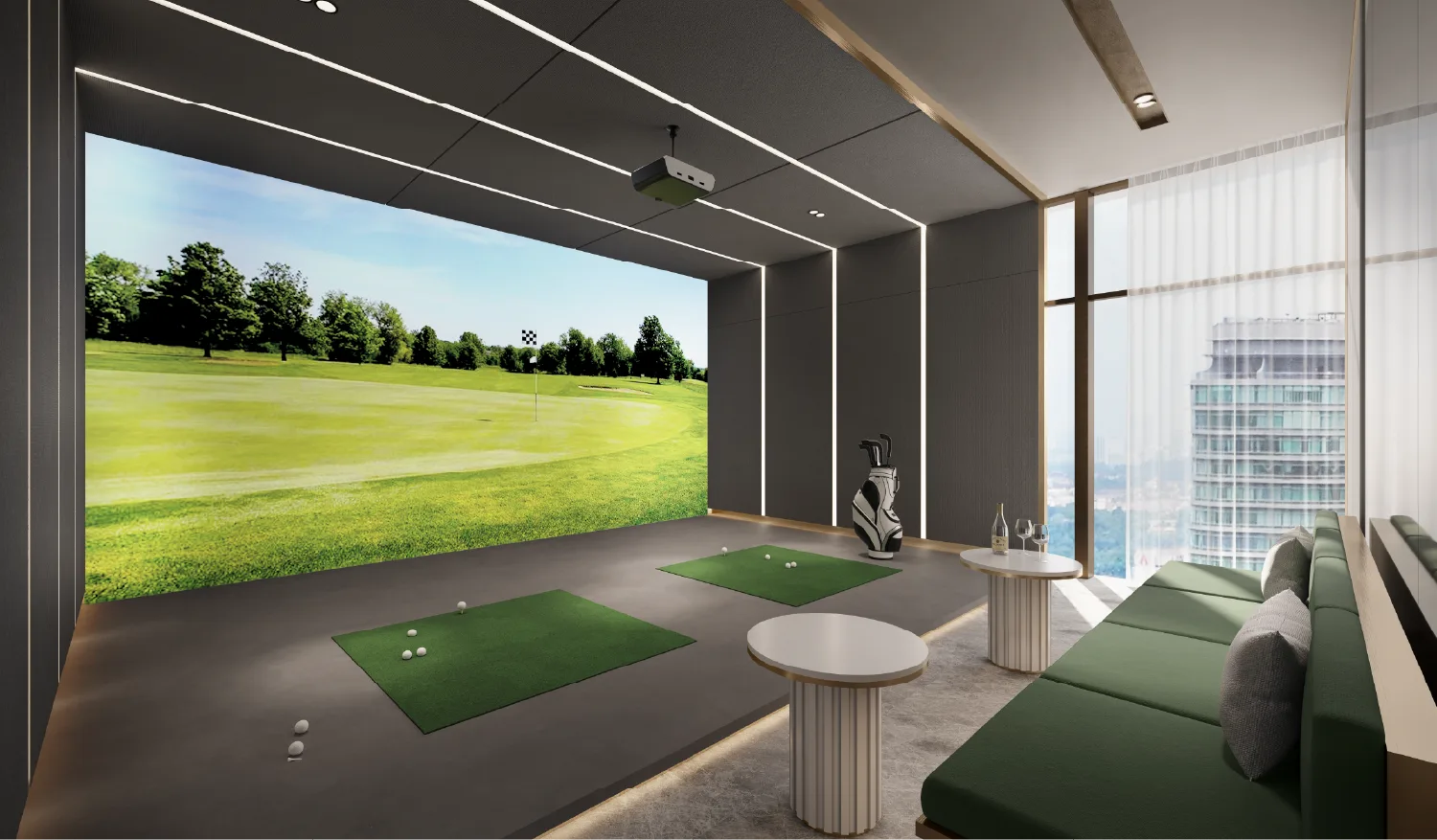 Golf simulator room on the Level 33A facilities floor at CloutHaus Residences KLCC