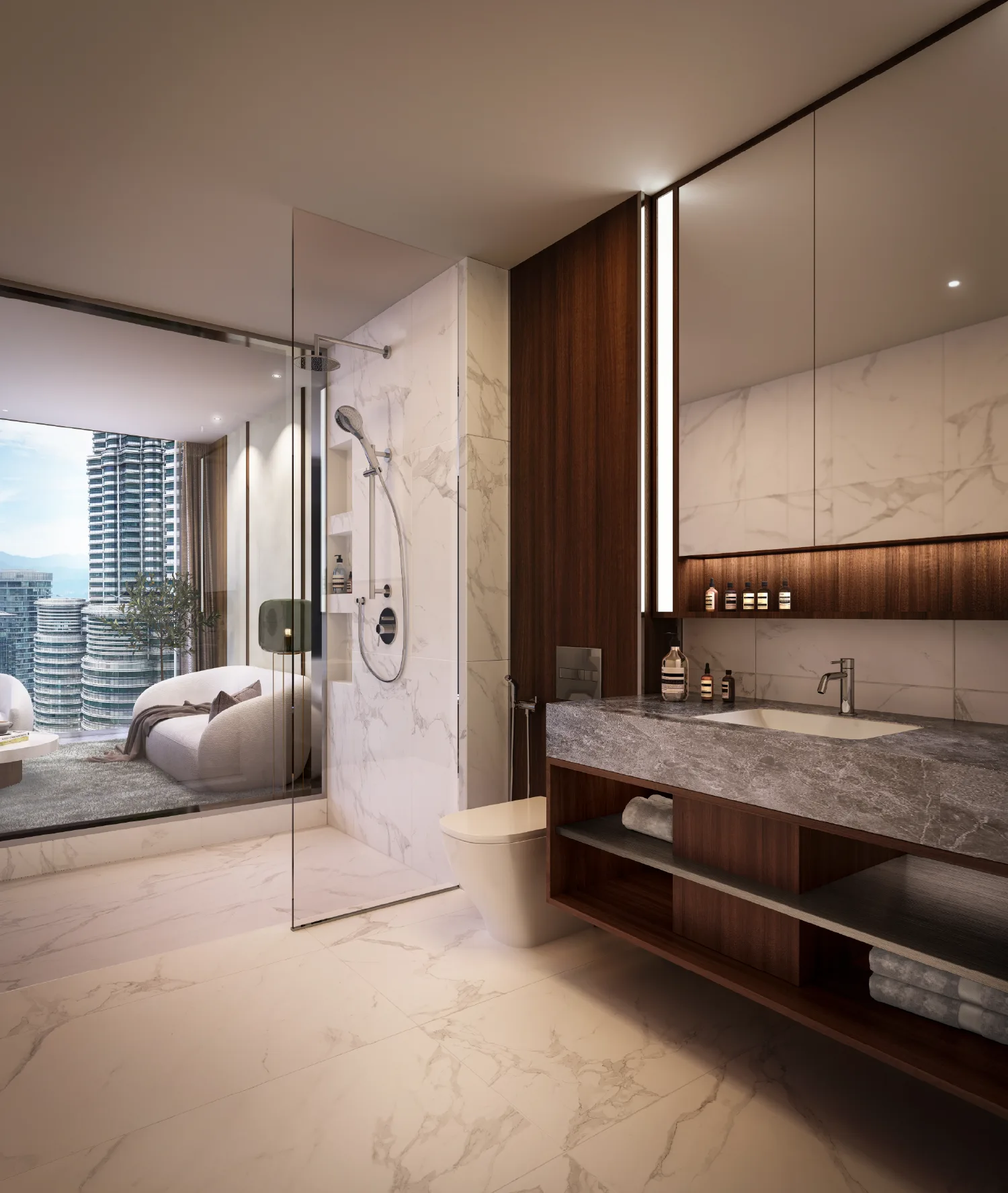 Bathroom interior of a CloutHaus Residences KLCC serviced apartment