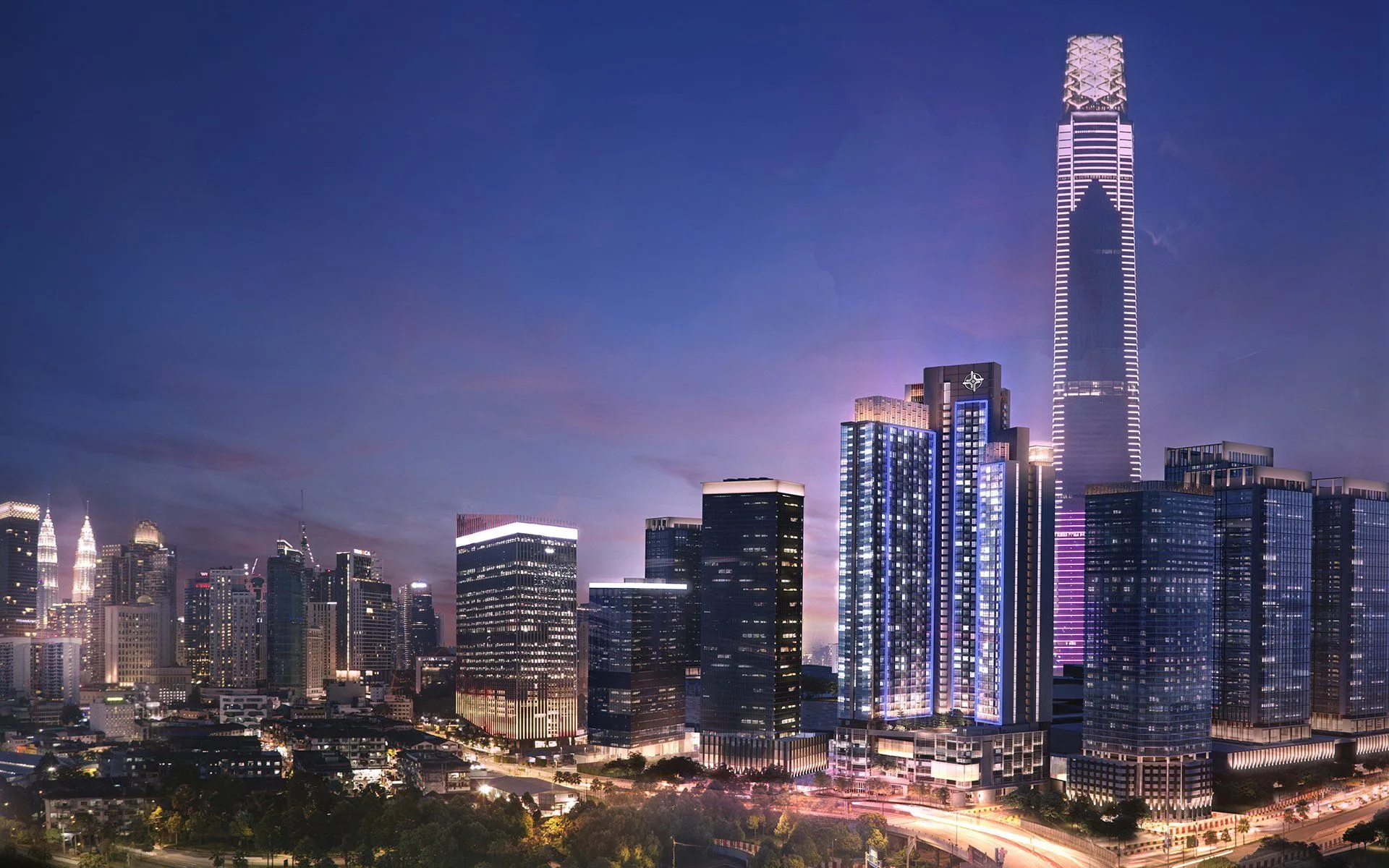 Aerial view of TRX with the project marked at CORE Residence @ TRX by CORE Precious Development, Tun Razak Exchange, Kuala Lumpur