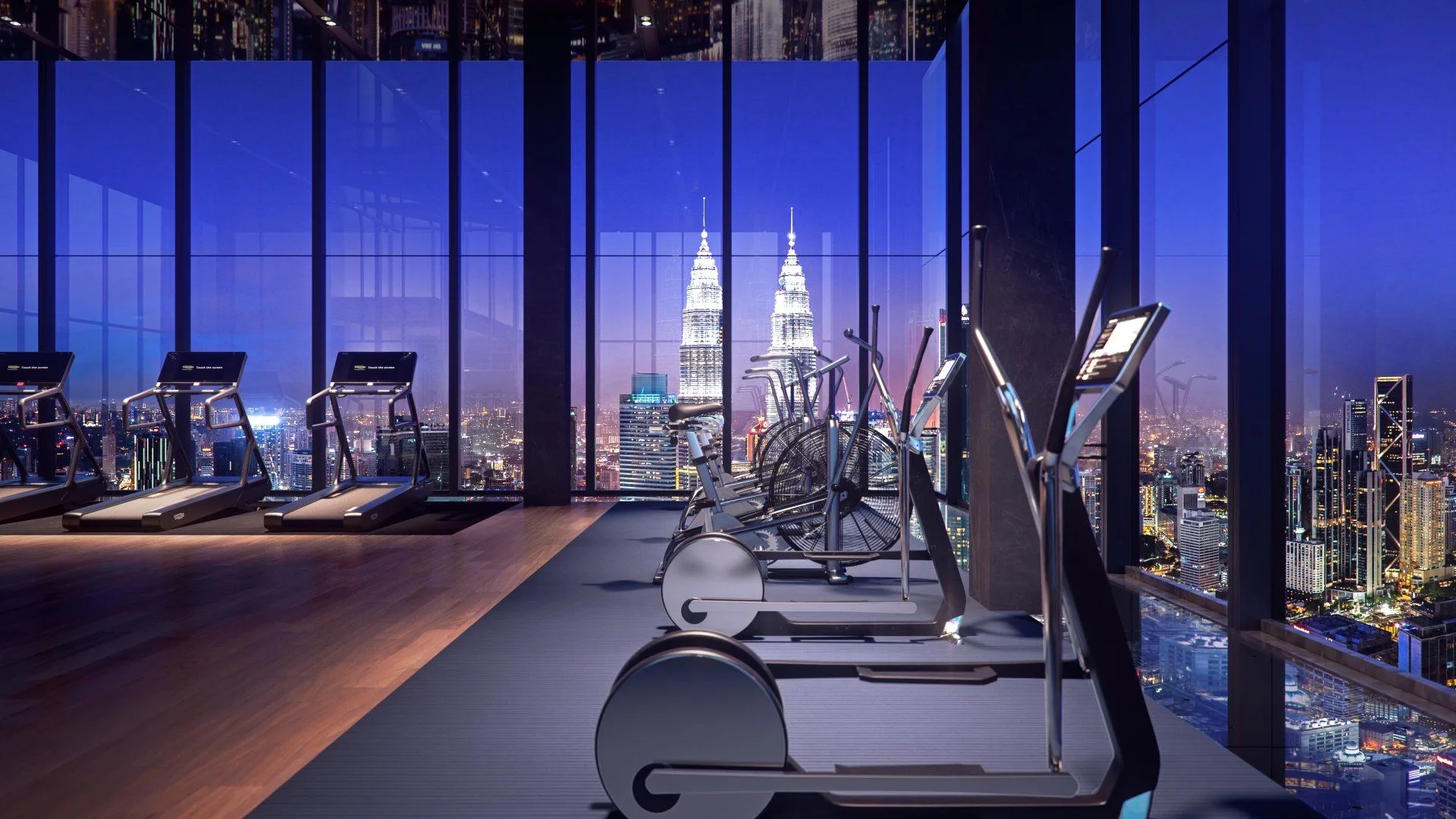 Rooftop gymnasium on Level 50 at CORE Residence @ TRX by CORE Precious Development, Tun Razak Exchange, Kuala Lumpur