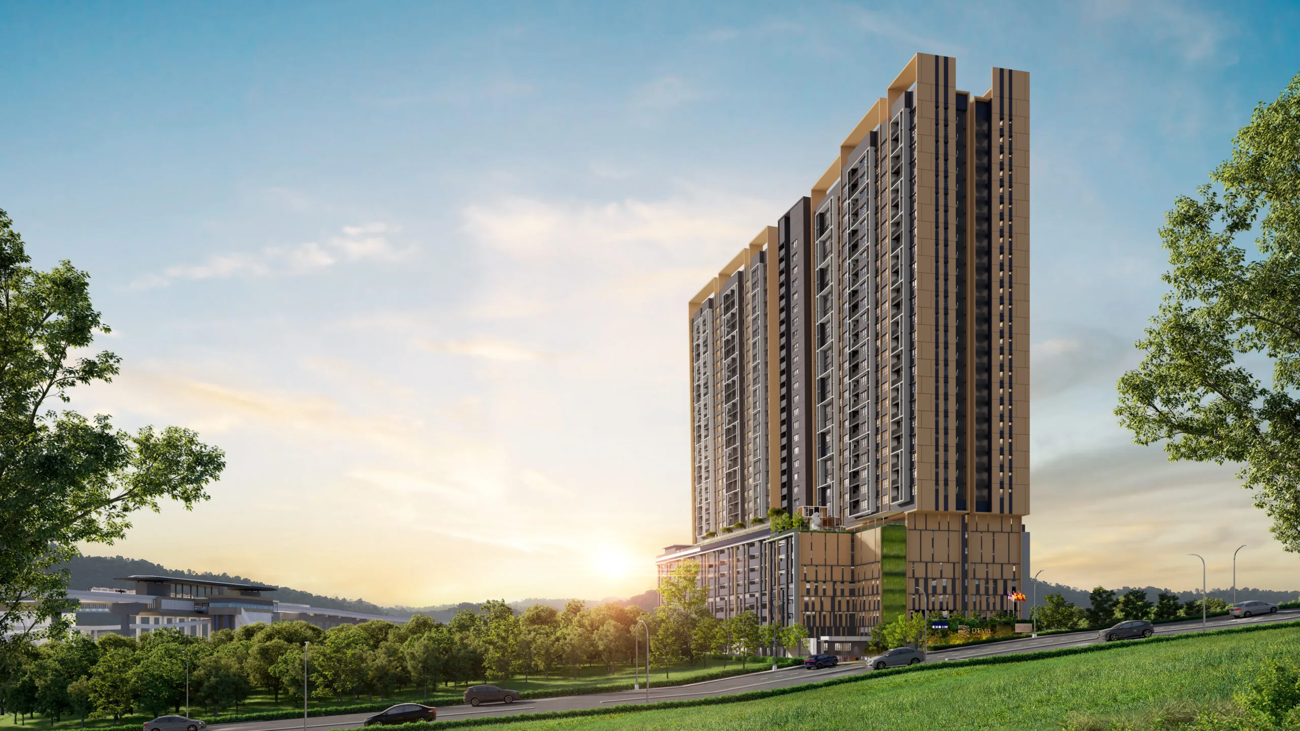 Tower facade render at D’Evia Residences @ Kwasa Damansara by EXSIM Group, Kwasa Damansara, Selangor